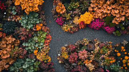 Top view of beautiful colorful autumn flowers in the garden, stock photoの写真素材