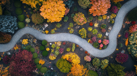 3d render of road in the autumn forest. Aerial view.の写真素材