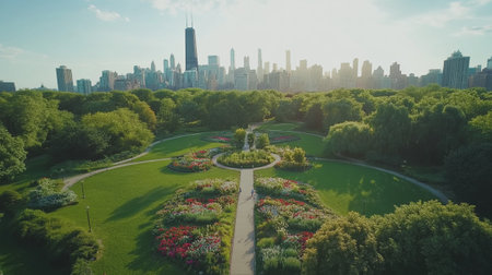Aerial view of the Chicago Botanic Garden in Illinois, USAの写真素材