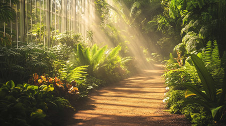 Beautiful tropical garden with sunbeam in the morning, stock photoの写真素材