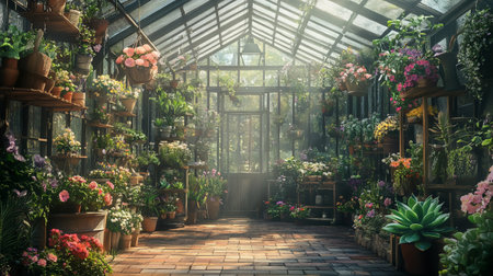 Beautiful flowers in a greenhouse. Flower shop. Gardening.の写真素材