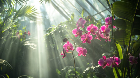 Beautiful pink orchid blooming in botanical garden, stock photoの写真素材