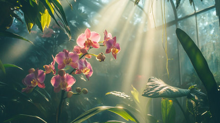 Beautiful orchid flower in the garden with sunlight in morning.の写真素材