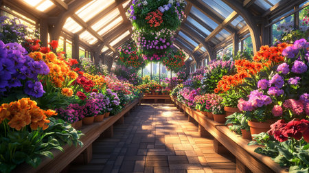Flower garden in hothouse. 3d render illustration.の写真素材