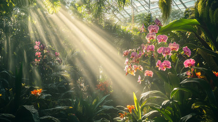 Beautiful orchid flower in the botanical garden with sunlight.の写真素材