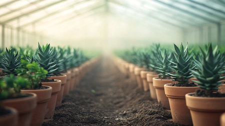 Plantation of aloe vera in greenhouse, stock photoの写真素材