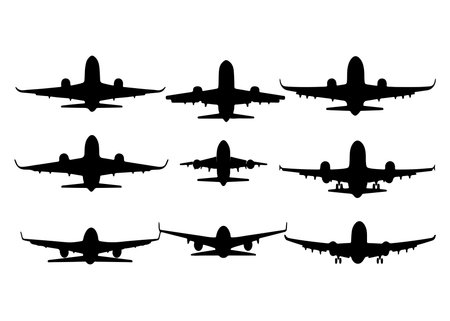Airplane silhouettes isolated on white background. Airplane vector illustration.のイラスト素材