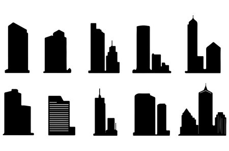 city skyline silhouette set on white background, vector illustration. Flat design.のイラスト素材