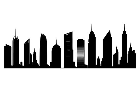 silhouette of skyscrapers on white background, vector illustrationのイラスト素材