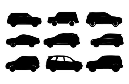 Set of silhouettes of cars on a white background. Vector illustrationのイラスト素材