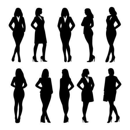 silhouettes of women in different poses on a white background.のイラスト素材