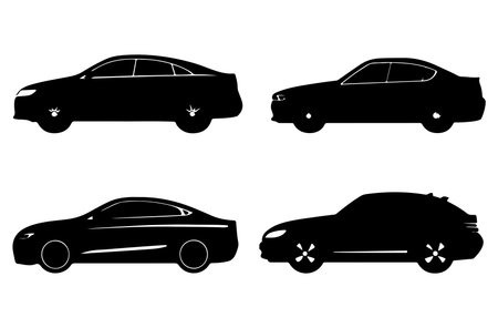Set of silhouettes of cars on a white background. Vector illustrationのイラスト素材