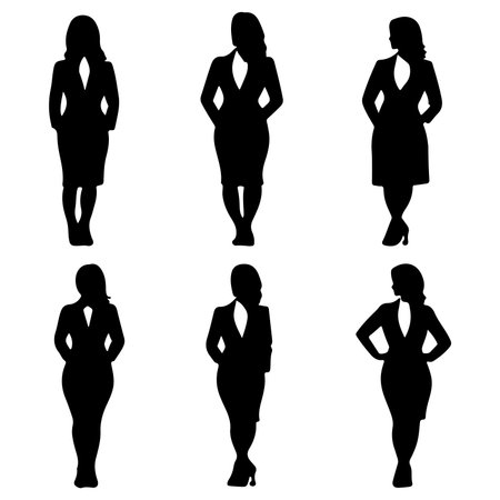 business woman silhouettes in different poses on white background, vector illustrationのイラスト素材