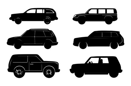 Set of silhouettes of cars on a white background. Vector illustrationのイラスト素材