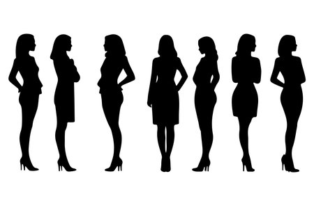 Silhouettes of women on a white background. Vector illustration.のイラスト素材