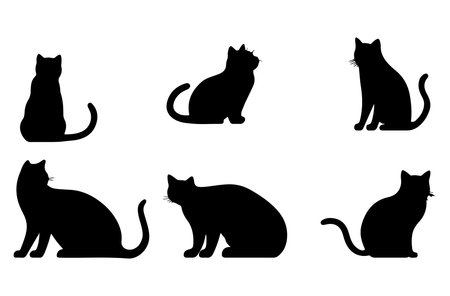 Set of silhouettes of cats on a white background. Vector illustrationのイラスト素材