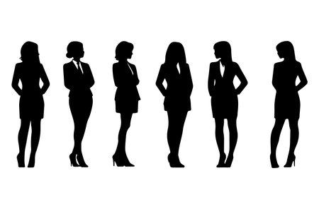 Silhouettes of business women on white background. Vector illustration.のイラスト素材