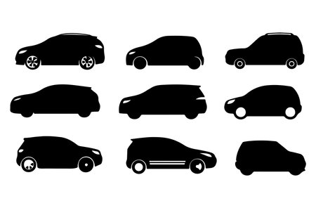 Set of silhouettes of cars on a white background. Vector illustrationのイラスト素材