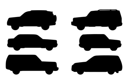 Set of silhouettes of cars on a white background. Vector illustrationのイラスト素材