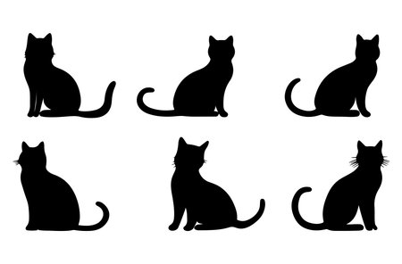 Set of black cat silhouettes isolated on white background. Vector illustration.のイラスト素材