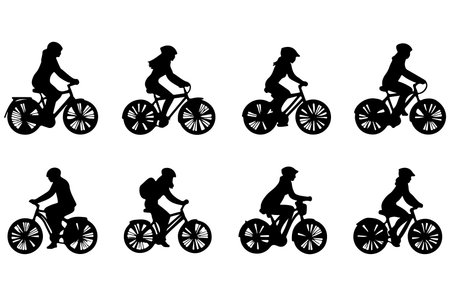 bicyclist silhouettes on white background, vector illustration.のイラスト素材