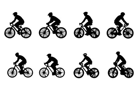 bicyclist silhouettes on white background, vector illustration.のイラスト素材