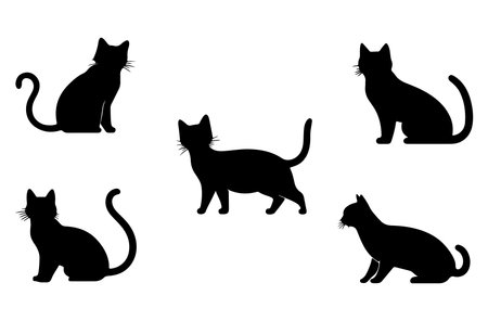 Set of cat silhouettes isolated on white background. Vector illustration.のイラスト素材