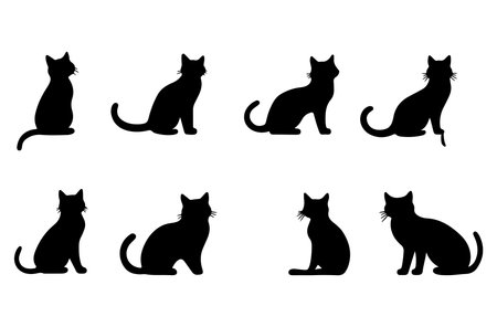 Set of silhouettes of cats on a white background. Vector illustrationのイラスト素材