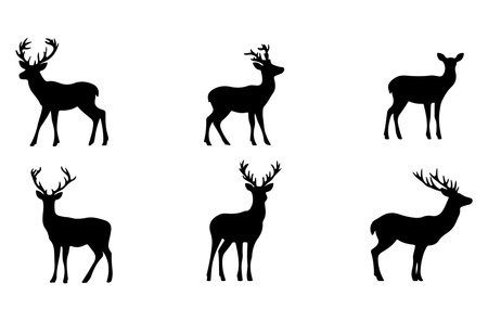 Set of silhouettes of deer on a white background. Vector illustrationのイラスト素材