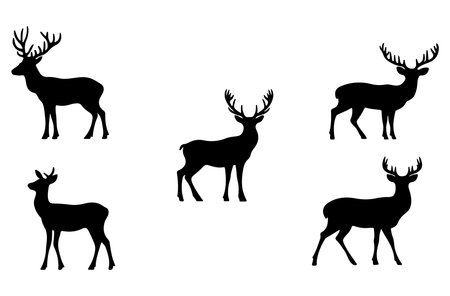 Set of silhouettes of deer isolated on white background. Vector illustration.のイラスト素材