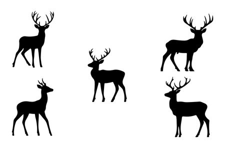 Set of silhouettes of deer isolated on white background. Vector illustration.のイラスト素材