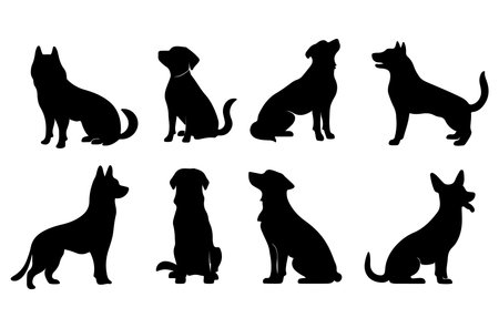set of silhouettes of dogs on a white background, vector illustrationのイラスト素材