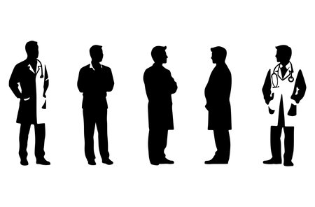 Silhouettes of doctors on a white background. Vector illustration.のイラスト素材