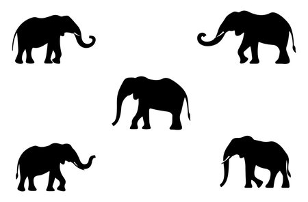 Elephants silhouettes set. Vector illustration of wild animals.のイラスト素材