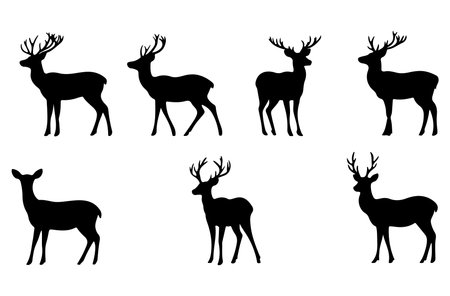 Set of silhouettes of deer on a white background. Vector illustrationのイラスト素材
