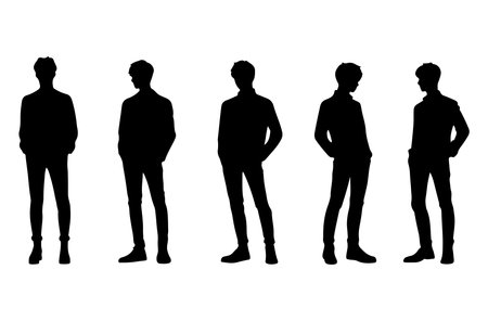 Silhouette of a man in different poses. Vector illustration.のイラスト素材