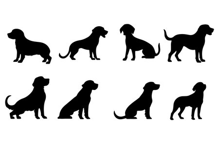 set of silhouettes of dogs on a white background, vector illustrationのイラスト素材