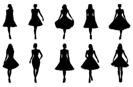 Silhouettes of beautiful women on a white background. Vector illustrationのイラスト素材