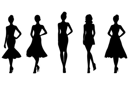 Silhouettes of women on a white background. Vector illustration.のイラスト素材