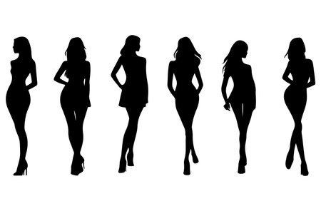silhouettes of beautiful women on a white background, vector illustrationのイラスト素材