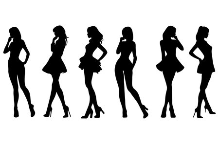 silhouettes of beautiful women on a white background, vector illustrationのイラスト素材