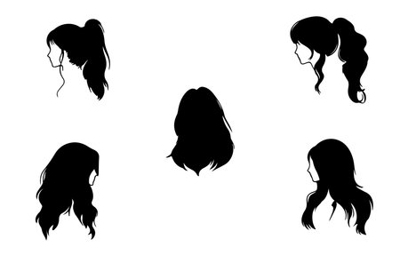 Set of silhouettes of women's hairstyles. Vector illustration.のイラスト素材