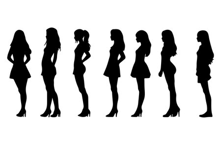 silhouette of a woman in different poses on a white backgroundのイラスト素材