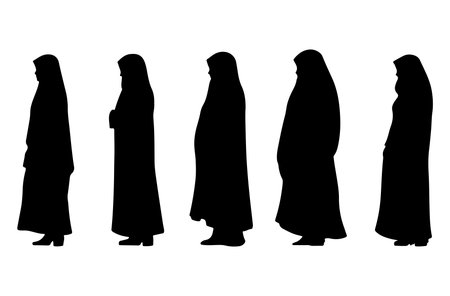 Silhouettes of Muslim women in traditional clothes. Vector illustration.のイラスト素材