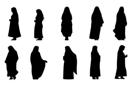 Vector silhouette of muslim women on white background. Symbol of muslim religion.のイラスト素材