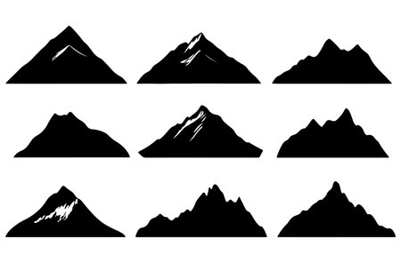 Set of mountain silhouettes. Vector illustration isolated on white background.のイラスト素材