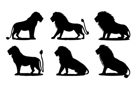 Set of silhouettes of lions on a white background. Vector illustrationのイラスト素材