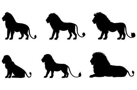 lion silhouettes isolated on a white background. Vector illustration.のイラスト素材