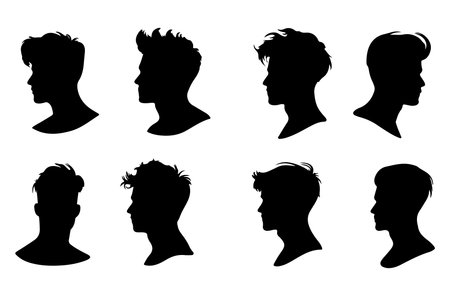 Vector silhouette of man head on white background. Symbol of male.のイラスト素材