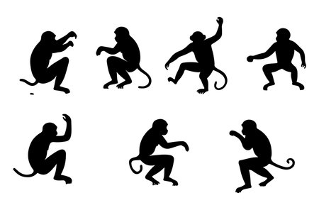 Monkey silhouettes on white background. Vector illustration for your designのイラスト素材